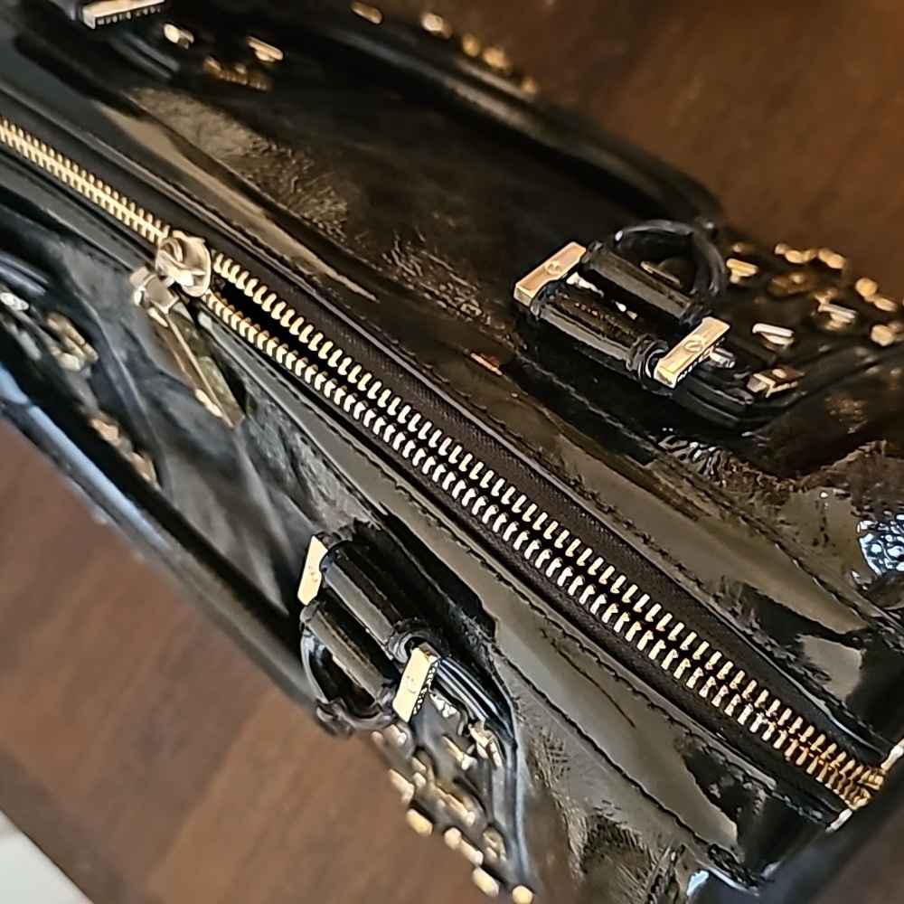 Tory Burch Black Patent Leather Studded Satchel with Gold Hardware - Picture 4 of 13